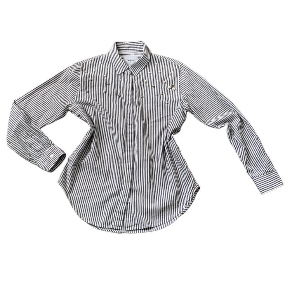 Rails "Taylor Florence Stripe Button Front Studded Pearls" XS Gray‎ White #50L